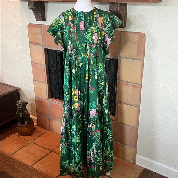 Cynthia Rowley Green Nairobi Floral Cap-Sleeve Maxi Dress, size S